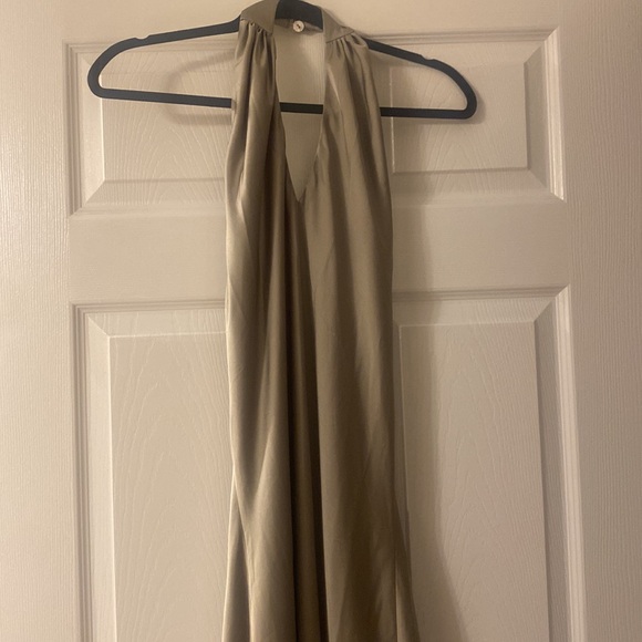 Jasmine Maxi Halter Dress in Green Moss Luxe Satin - Picture 4 of 11